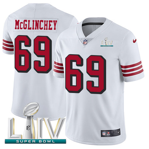 San Francisco 49ers Nike #69 Mike McGlinchey White Super Bowl LIV 2020 Rush Youth Stitched NFL Vapor Untouchable Limited Jersey